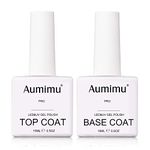 AUMIMU 15ml Gel Nail Polish Top and Base Coat- No Wipe Gel Top Coat and Base Coat Gel Nail Polish Set 15ml, Soak Off Nail Lamp Gel Polish Nail Art Manicure Salon DIY Glossy Shine Finish Beauty Gifts