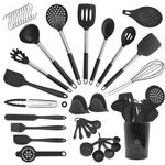 NestBlend Nonstick Black Steel Kitchen Utensils Set - 38 Pieces Kitchen Utensil Set - Kitchen Gadgets Cookware Set - Cooking Utensils Silicone Kitchen Set - Utensils Set with Holder Heat Resistant