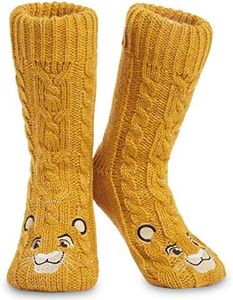 Disney Fluffy Socks for Women and Teenagers Soft Warm Slipper Socks Non Slip One Size Lounge Wear Gifts for Women, Mustard Lion King, One Size
