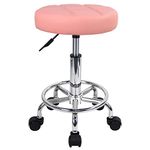 KKTONER Round Rolling Stool Chair PU Leather Height Adjustable Swivel Drafting Work SPA Shop Salon Stools with Wheels Office Chair Small (Pink)