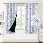 H.VERSAILTEX 100% Blackout Curtains for Living Room Camellia Floral Light Blocking Window Treatment Curtains with Black Liner Grommet Thermal Drapes, 2 Panels Set, Each W132cm x D160cm, Stone Blue