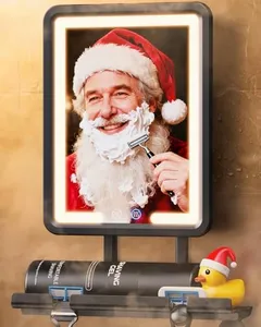 Heated Shower Mirror Fogless for Shaving 2025 New, 3 Colors Stepless Dimmable Lights Anti Fog Shower Mirror, Fog Free Mirror for Shaving with Razor Holder for Men, NO-Drilling, Removable - Black