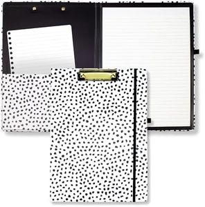 Steel Mill & Co Cute Clipboard Folio with Refillable Lined Notepad and Interior Storage Pocket, Stylish Black and White Padfolio for Work or School, Black Dots