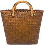 GIB Woven Bag for Women, Polypropylene Plastic Straw Rattan Tote Bag Wicker Purse Bamboo-Like Handle for Summer Beach Travel, Brown, Large