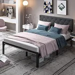 YITAHOME Upholstered Platform Bed with Adjustable Headboard, Queen Size Bed Frame with Steel Slat/No Box Spring Needed/Mattress Foundation