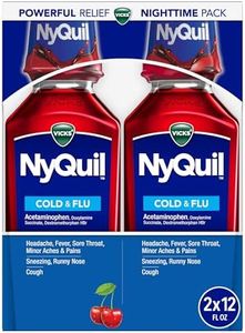 Vicks NyQuil, Nighttime Relief of Cough, Cold & Flu Relief, Sore Throat, Fever, & Congestion Relief, Cherry Flavor, Twin Pack, 12 FL OZ