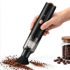 Coffee Machine Vacuum Cleaner, Cordless Mini Handheld Vacuum for Grinder Grounds and Espresso Station, Round Brush and Angled Nozzle, Washable Filter, USB-C Rechargeable, Black