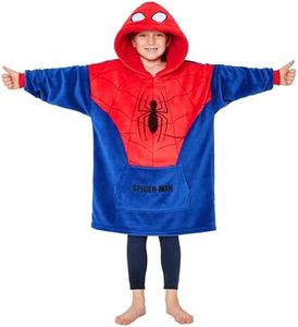 Marvel Spiderman Hoodie Blanket Kids Boys Plus Size Cuddly Blanket with Sleeves, Warm Fleece Hoodie Teenager Portable Blankets Hoodie Boys, red/Blue, One Size
