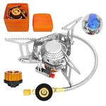 LAMTOR Windproof Camping Stove, 3500W Camping Stove Gas Portable with Piezo Ignition&Carry Box, Collapsible Backpacking Gas Stove for Outdoor Cooking/Picnic/Camping/Hiking/Trekking/BBQ