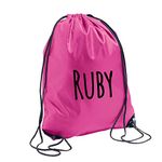 Dovitee Personalised Name Drawstring Bag with Custom name Rucksack Gym Sack School Bag PE Kids Children Sport Swimming Outdoor School Backpack (Pink)