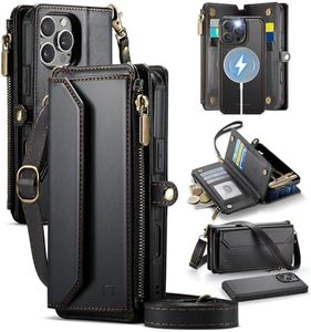 Strapurs for iPhone 16 Pro Detachable Wallet Case Compatible with Magsafe for Women, RFID Blocking 9-Card Holder Zipper Wrist Strap Lanyard PU Leather Magnetic Phone Case for iPhone 16 Pro 6.3", Black