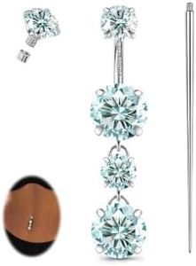 GEMQUEEN Moissanite & G23 Titanium Belly Button Ring Blue Stone, 10mm