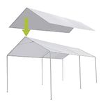 10x20 FT Carport Replacement Cover for Car Garage Shelter, Top Tarp Cover with 44 PCS Ball Bungees (Only Only Top Cover, Frame is not Included),White