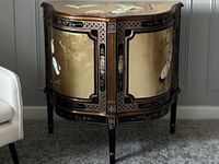 China Warehouse Direct Chinese Furniture - Gold Leaf Half Moon Cabinet in Cranes Design, Oriental Furniture