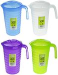 Water Pitcher - Set of 4 Coloured Plastic Water Jug with Lid - 2L Carafe BPA Free and Dishwasher Safe