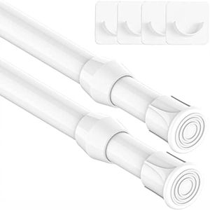 2PCS Tension Rods for Net Curtains Easy Use Net Curtain Rods Extendable Spring Loaded Tension Rod for Kitchen, Bathroom, Wardrobe, Window, Diameter: 13mm(30-45CM/11.8-19.7Inch,White)