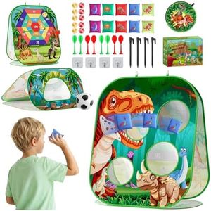 4-in-1 Dinosaur Bean Bag Toss Game for Kids, Cornhole & Dart Board Set for Toddlers, Outdoor Toys for Family Party, Backyard, Beach & Lawn Activities, Gift for Boys and Girls Ages 3 4 5 6 7 8
