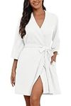 PrinStory Women Short Waffle Dressing Gowns Lightweight Robes Ladies Loungewear Sleepwear (White, M)