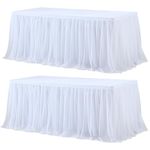 2Pack White Tablecloths for Parties Tulle Table Skirt for 6FT Rectangle Tables Stretch Table Cloths Table Cover Full Coverage Table Skirts Fit for Birthdays Weddings Baby Showers Catering Receptions