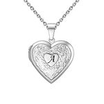 KunBead Heart Picture Locket Pendant Necklace Letter A Initial Photo Locket Necklaces for Picture