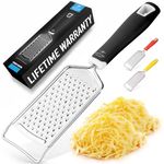 Zulay Kitchen Professional Cheese Grater Stainless Steel - Durable Rust-Proof Metal Lemon Zester Grater with Handle - Flat Handheld Grater for Cheese, Chocolate, Spices, and More - Black