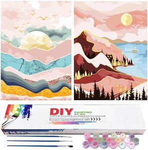 HIVIEW 2 PCS 12" W x 16" L Paint by Numbers for Adults and Kids Canvas, Diptych DIY Acrylic Painting Kit with Paintbrushes, Acrylic Pigment for Beginners, 2PCS Sunset Lake Mountains(Without Frame)