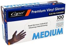 Capri Powdered Vinyl Gloves (Pack of 100), Blue, Medium