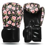 Boxing Gloves Women 8 10 12 14 oz, Leather Womens Kickboxing Sparring Punching Gloves Color White Pink Black, Workout Kick Boxing Gloves for Muay Thai Maya MMA Training (Pink Flower Gloves, 10 OZ)