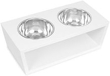 INTERNET'S BEST Modern Elevated Pet Feeder - Double Raised Stand w/Stainless Steel Bowls - Dog Food & Water Holder - Suitable for Medium Breeds - Pet Feeding Tray for Dogs, Cats - 2 Bowls - White