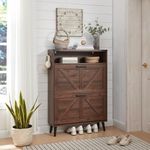 Barnyatoh Shoe Storage Cabinet,Farmhouse Shoe Organizer with 2 Flip Drawers & Barn Door Design,Freestanding Hidden Slim Narrow Shoe Rack Cabinet with Open Storage for Entryway, Foyer,Hallway, Walnut