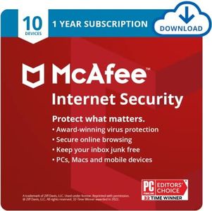 McAfee Internet Security | 10 Device | Antivirus Software | Password Manager | Windows/Mac/Android/iOS | 1 Year Subscription | Download Code