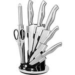 nuovva Kitchen Knife Set with Rotating Stand - Sharp Stainless Steel Knives Set - 360 Degree Rotating Block