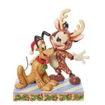 Enesco Disney Traditions by Jim Shore Mickey Mouse Reindeer with Pluto Figurine, 6.25 Inch, Multicolor