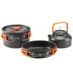 aiGear Camping Cookware 3 PCS Camping Cooking Set with Storage Bag Pot Pan and Teapot Set Camping Accessories for Outdoor Camping Trekking Hiking Picnic Color Orange(CC01OR05)