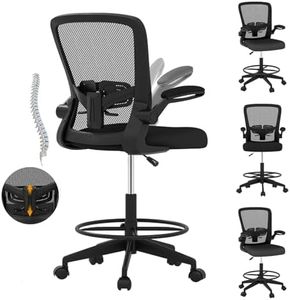 POWERSTONE Drafting Chair, Ergonomic Tall Office Chair Stool Standing Desk Chair with High Back and Flip-up Armrests Adjustable Rolling Workbench Stool with Footrest (Black 1 pcs)