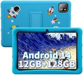 2025 Kids Tablet 10 Inch Android 14 Tablet with Shockproof Case, Toddler Tablet for Kids with 12GB RAM 128GB ROM(up to 2 TB), Parental Control, Octa-core, Pre-Installed iWawa, WiFi 6, BT5.0, Blue