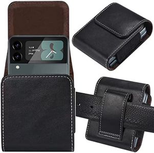 Miimall for Samsung Galaxy Z Flip 6/5/4/3 Phone Pouch Holster Belt Case, Leather Pouch with Metal Clip for Phone Holster Case for Galaxy Z Flip 6, Flip 5, Z Flip 4, Z Flip 3, Motorola Razr 2024+ Case