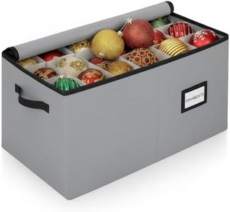 Christmas Ornament Storage Container with Dividers - Box Stores Up to 54 Ornaments, Zippered, Convenient, Adjustable, Large Organizer Bin to Protect Holiday Décor, Fits Most Standard Size, Grey