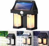 Clearhill Solar Motion Sensor Light,Outdoor Sensor Light,Solar Wall Light with 3 Lighting Modes,Double Lights,Waterproof LED Solar Security Light for Garage,Gardens,Stairs,Walkways(Black D228)