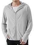 Locachy Men's UPF 50+ Sun Protection Outdoor Lightweight Full Zip Hoodie Jacket Long Sleeve Fishing Hiking Performance Shirt, Light Grey, Medium