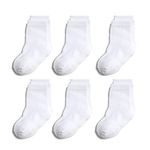 QIYIENDIAN 6 Pairs Non Slip Cozy Warm Crew Socks with Grips for Baby Infant Toddler Kids Boys Girls（1-3 Years，2-D White）