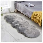 JXLOULAN Fluffy Sheepskin Grey Rug 60 x 160 cm Faux Fur Area Rugs for Bedroom Decor Rugs Living Room Chair Sofa