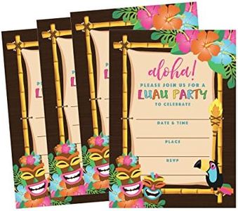 50 Tiki Hawaiian Luau Summer Swim Pool Party Invitations for Children, Kids, Teens & Adults, Flower Summertime Birthday Cookout Invitation Cards, Boys & Girls Floral Family Reunion BBQ Fill In Invites