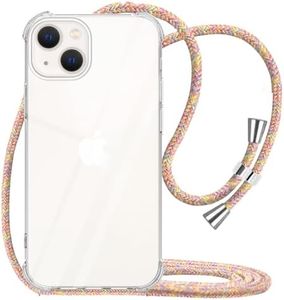 YESPURE Designed for iPhone 13 Crossbody Case with Adjustable Lanyard Clear Soft Slim TPU Anti-Scratch Shockproof Protective Phone Cover Case 6.1 inch - Rainbow Yellow