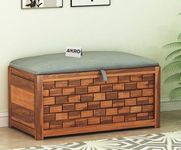 AAKROCRAFTS Solid Sheesham Wood Storage Bench for Living Room Bedroom Home Settee with Storage Wooden Bench with Cushion Seat (Honey Finish)