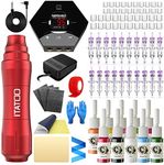 ITATOO Tattoo Kit Tattoo Gun Tattoo Machine Kit Tattoo Ink 20Pcs Cartridges Needles Power Supply Complete Tattoo Kit Tattoo Supplies WTK136(Red)