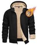 KEFITEVD Men's Fleece Hoodies Zip Up Winter Warm Sweatshirt Sherpa Lined Hoodie Jacket Thermal Outwear,Black,L