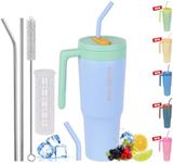 STEEL SIPPER 40oz Stainless Steel Vacuum Insulated Tumbler with Straw and Lid & Handle, Travel Coffee Mugs Cups for Hot Drinks, Insulated Water Bottle Iced Coffee Cup Mug (Blueberry Mint)