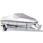 Simikodo Boat Cover 17-19ft feet Waterproof 95% Anti-UV Heavy Duty 300D Polyester Canvas Mooring Boat Covers Fit 17'-19' V Shape V-Hull Tri-Hull Runabout Bass Boat 17ft-19ft x102 17 18 19 ft Silver