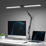 CHICLEW LED Desk Lamp for Home Office, 24W Swing Arm Double-Head Table Lamps, 3 Colors Lighting & Stepless Dimming Architect Reading Desk Light, Adjustable Eye-Caring Clamp Light for Study Work